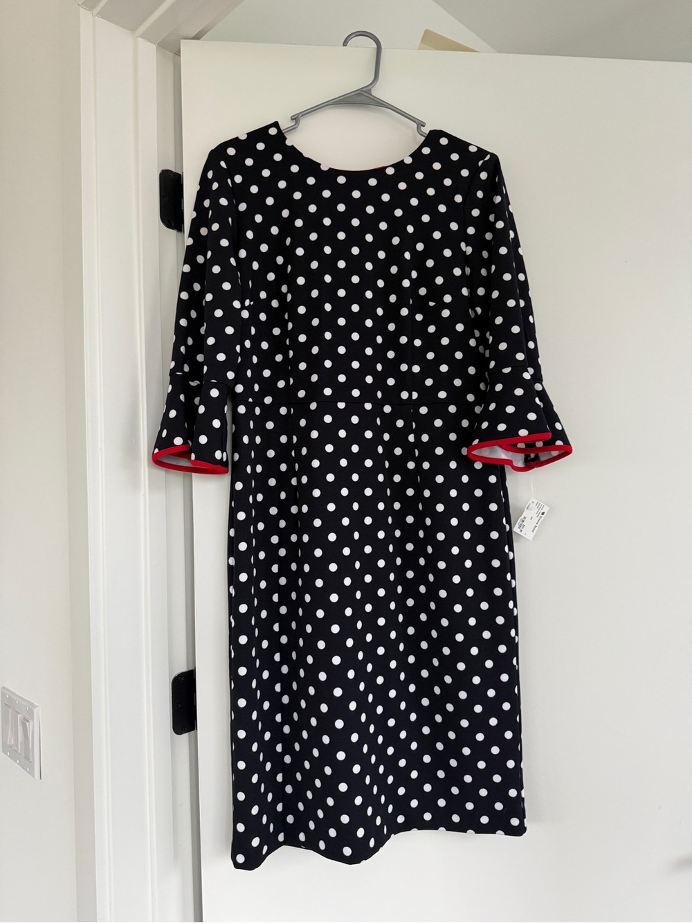 Shelby & Palmer Black and White Polka Dot Dress with Red Trim